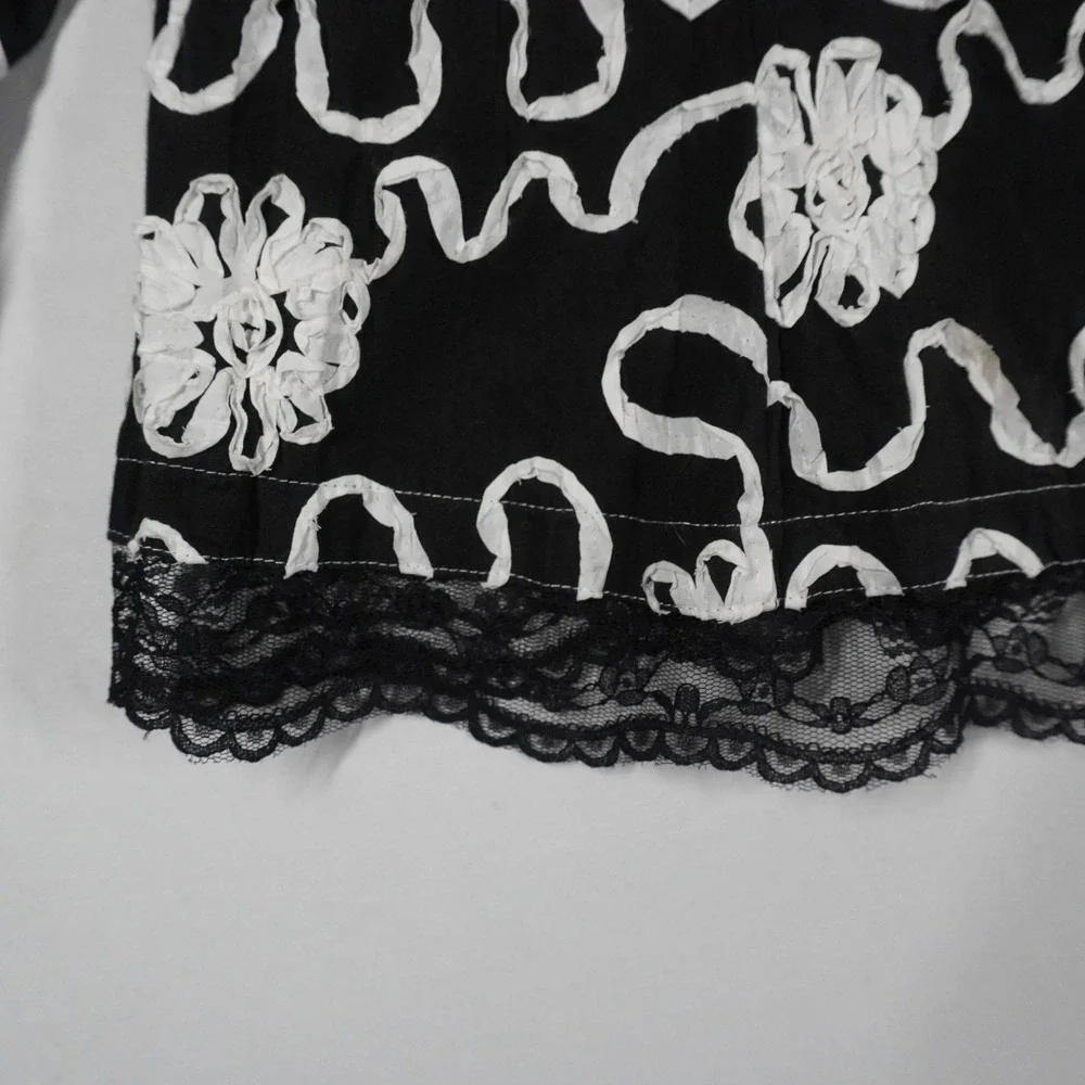 VTG Alberto Makali Black White Floral Soutache Lace Trim Bell‎ Sleeve Jacket 8